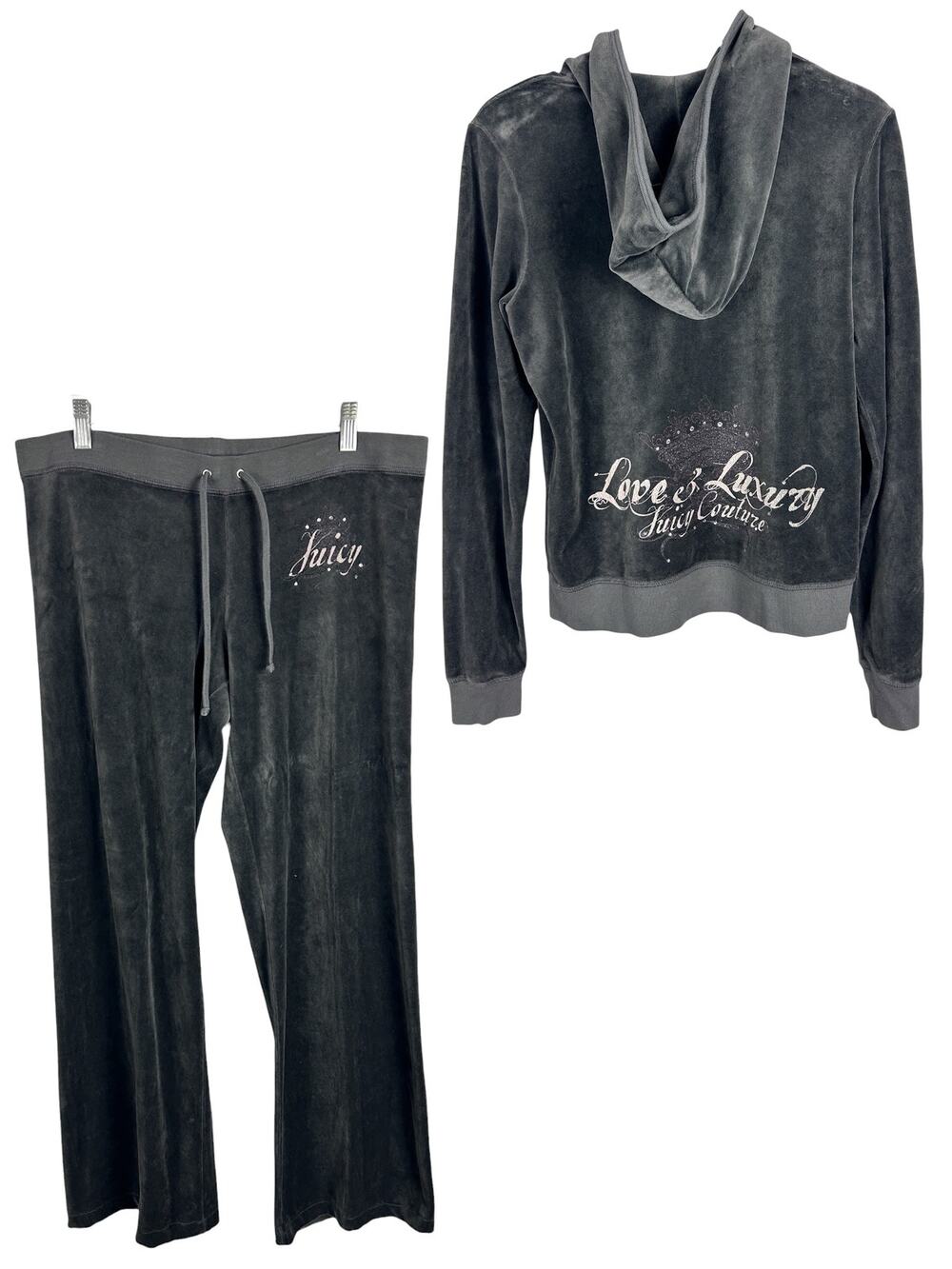 Juicy Couture Vintage Y2K Grey Velour Matching Set Love and Luxury Track Set XL